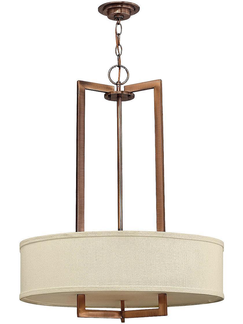 Chandeliers |   Hampton Medium Chandelier With Linen Drum Shade Chandeliers Antique Nickel/Brushed Bronze