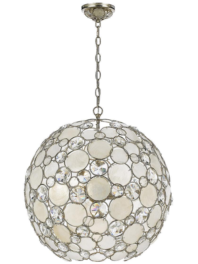 Chandeliers |   Palla Crystal and Shell Large Ball Pendant In Antique Silver Chandeliers Chandeliers