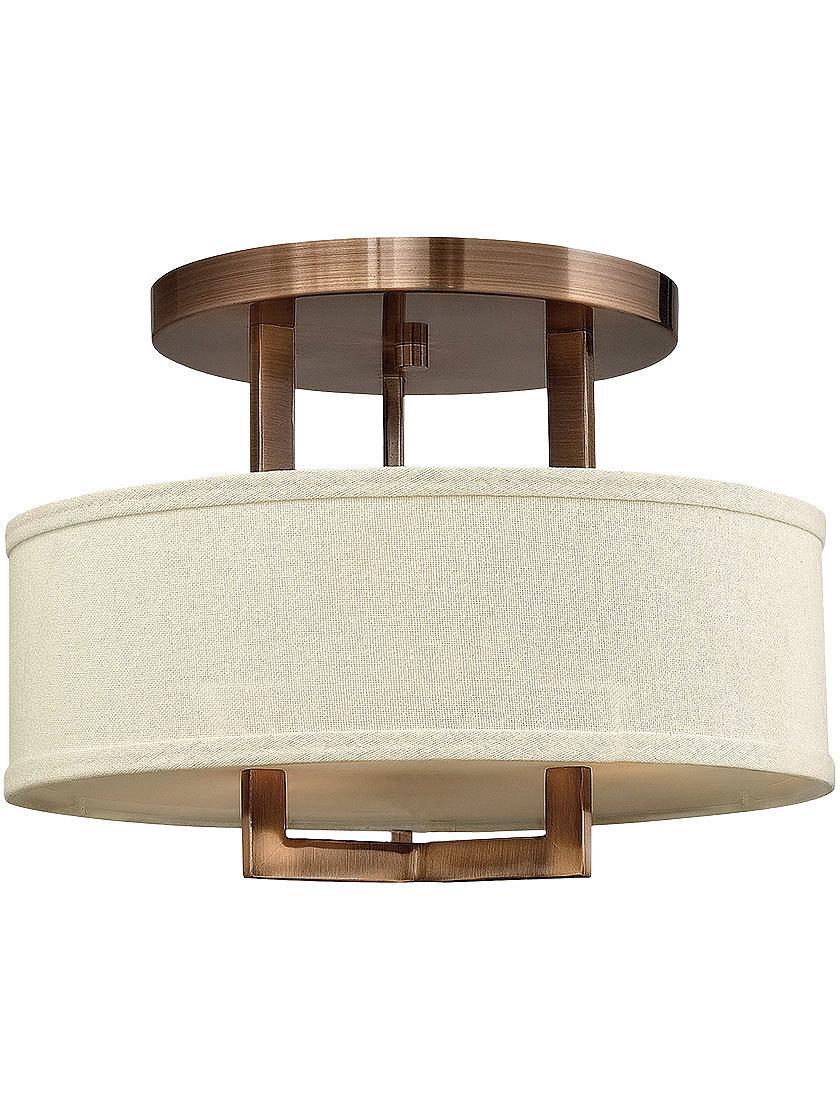 Flush & Semi-Flush |   Hampton Small Close Ceiling Light With Linen Drum Shade Flush & Semi-Flush Antique Nickel/Brushed Bronze