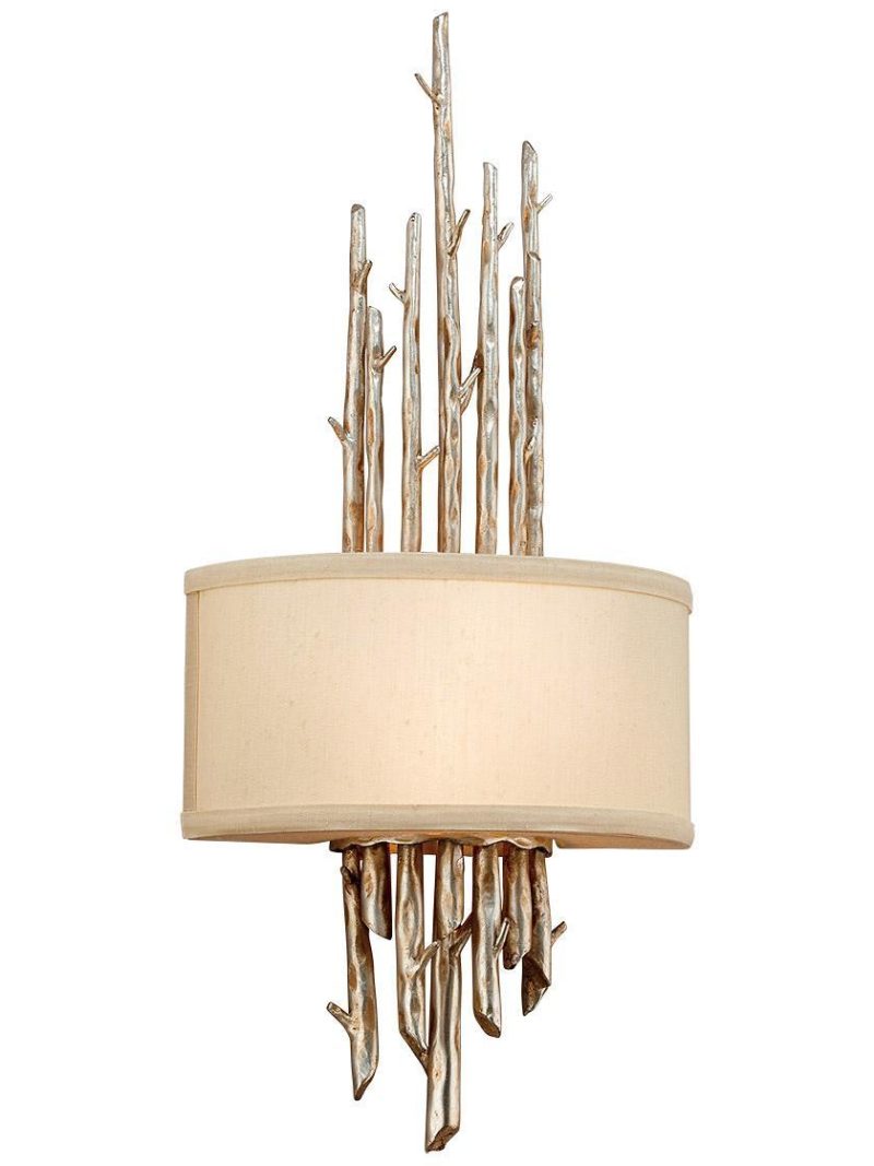 Sconces |   Adirondack Sconce with Linen Shade in Silver Leaf Indoor Lighting Sconces