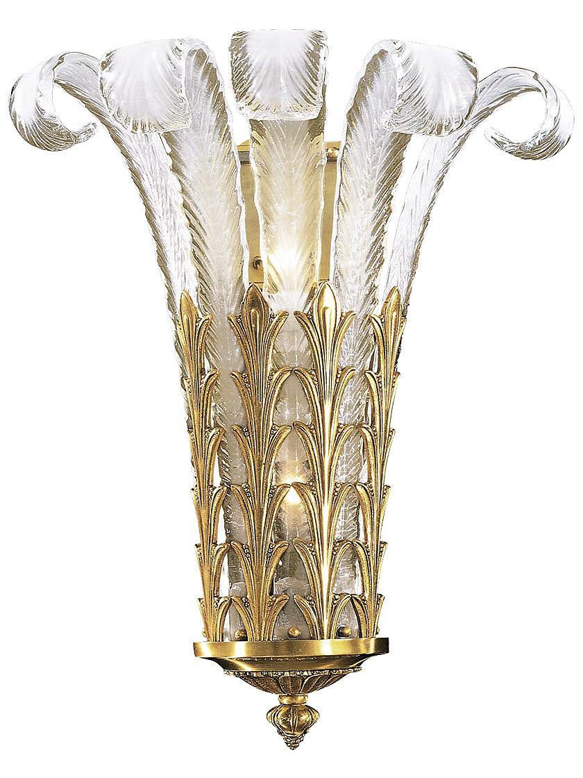 Sconces |   Art Deco Plume Glass Sconce With French Gold Finish Indoor Lighting Sconces