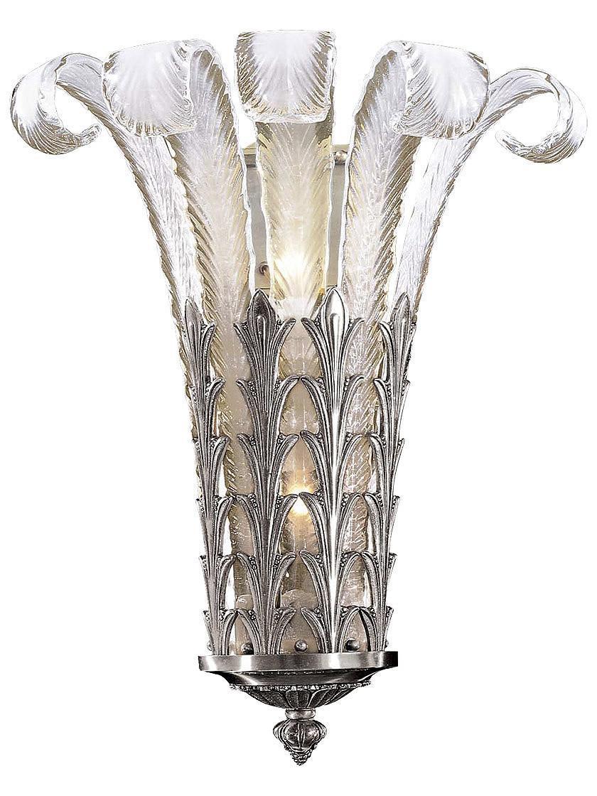 Sconces |   Art Deco Plume Glass Sconce With Platinum Finish Indoor Lighting Sconces