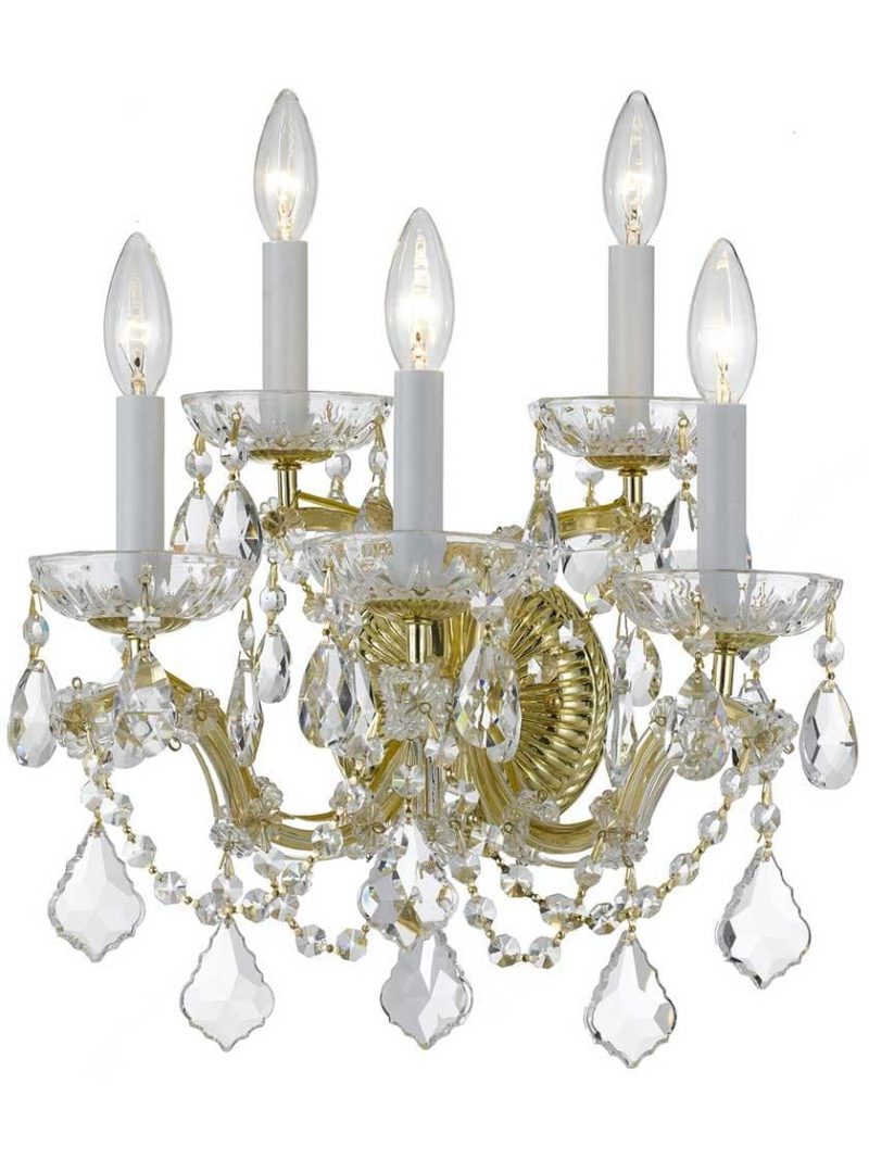 Sconces |   Maria Theresa Crystal 5 Light Wall Mount Indoor Lighting Gold/Polished Chrome