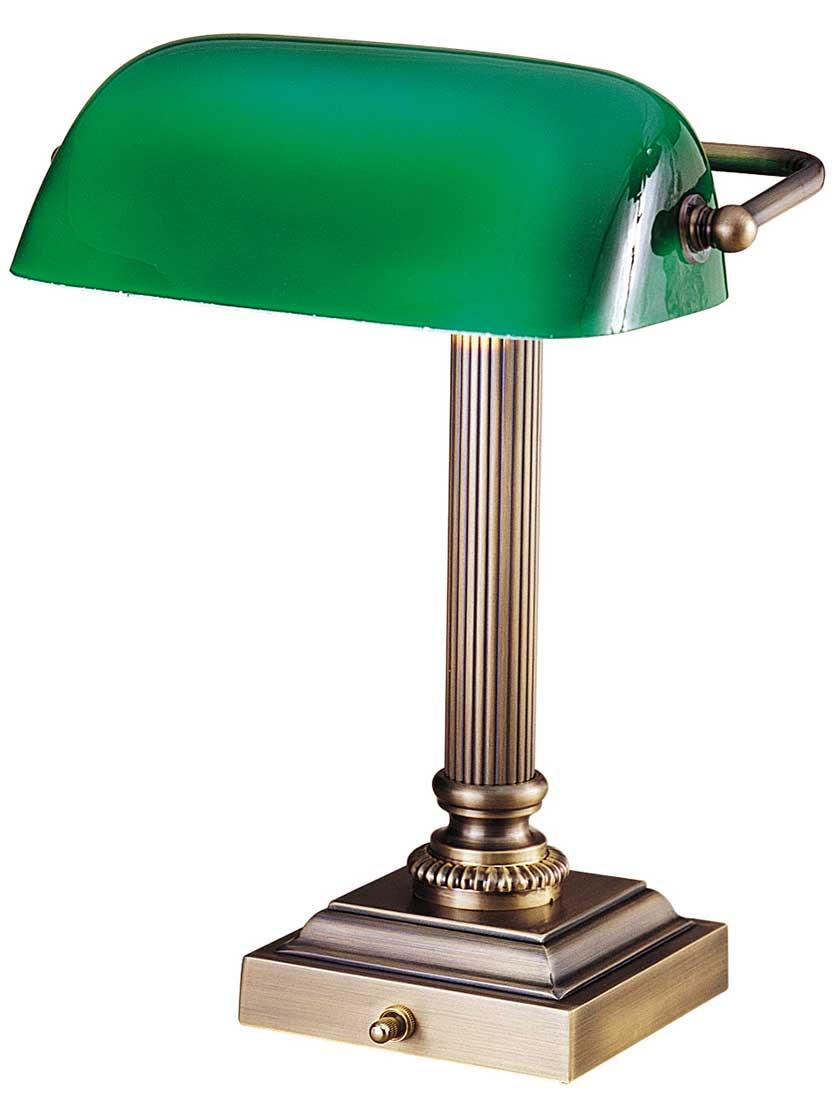 Table & Floor Lamps |   Emeralite 13 1/4-Inch Bankers Desk Lamp with Green Glass Shade Indoor Lighting Antique Brass/Polished Brass