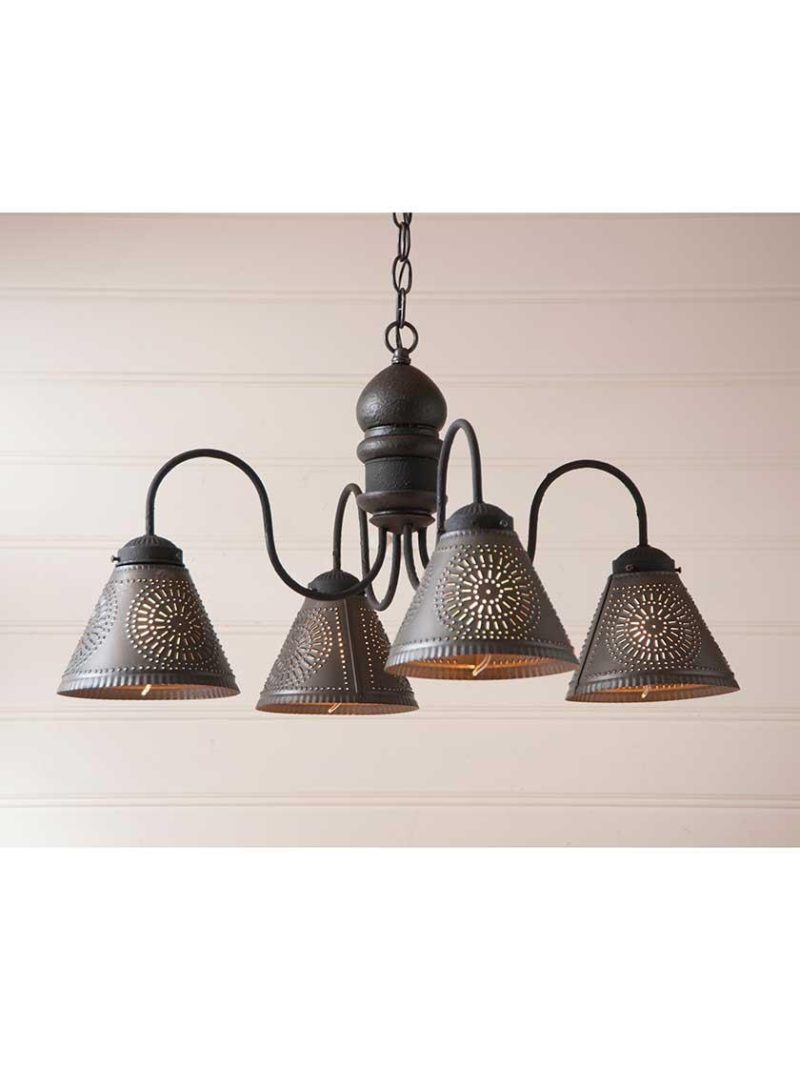 Chandeliers |   Cambridge Wood & Tin Chandelier With Textured Black Finish Chandeliers Black Over Red/Pearwood