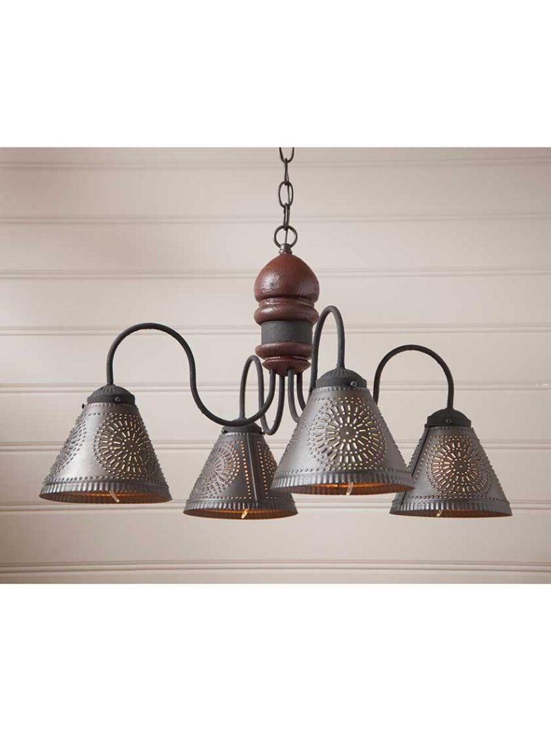 Chandeliers |   Cambridge Wood & Tin Chandelier With Textured Black Finish Chandeliers Black Over Red/Pearwood