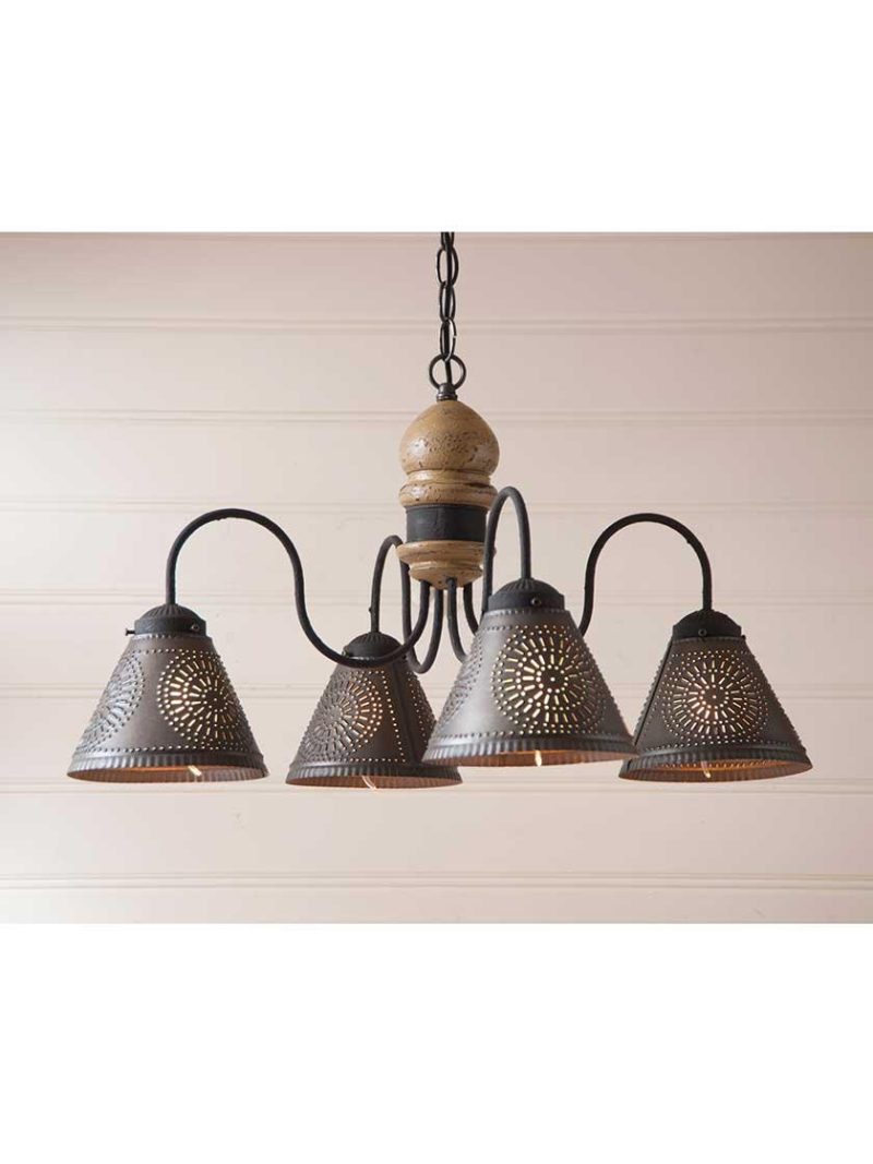 Chandeliers |   Cambridge Wood & Tin Chandelier With Textured Black Finish Chandeliers Black Over Red/Pearwood