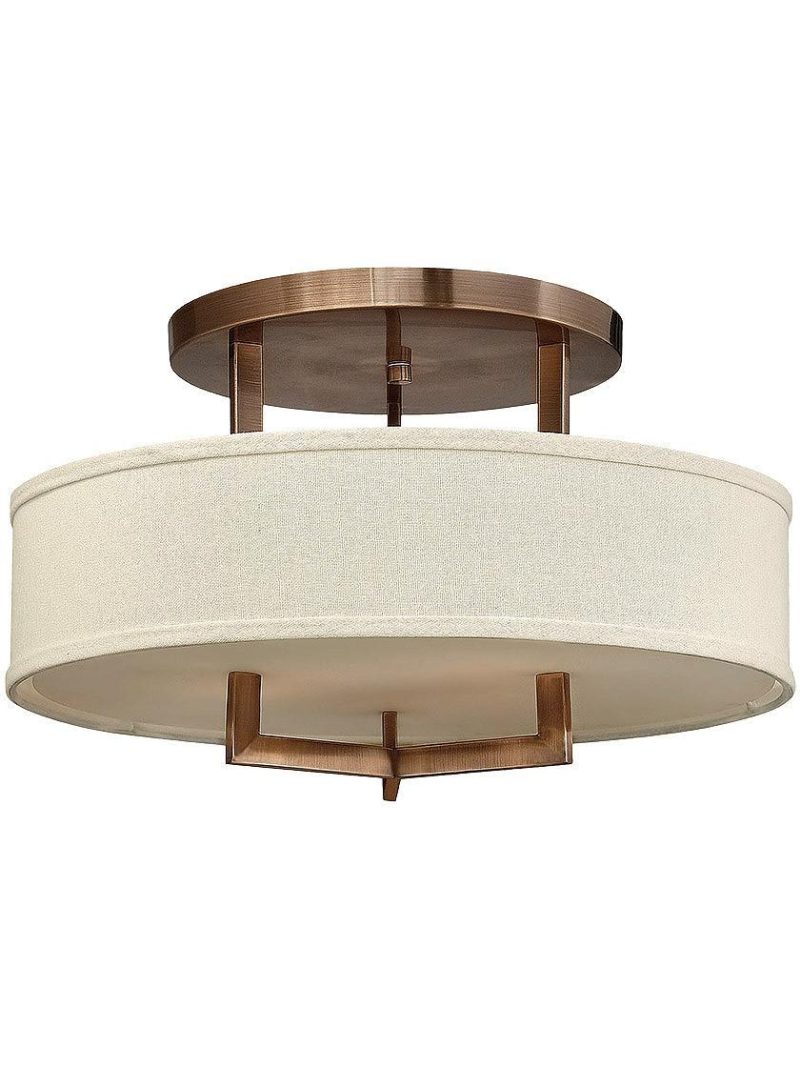 Flush & Semi-Flush |   Hampton Large Close Ceiling Light With Linen Drum Shade Flush & Semi-Flush Antique Nickel/Brushed Bronze