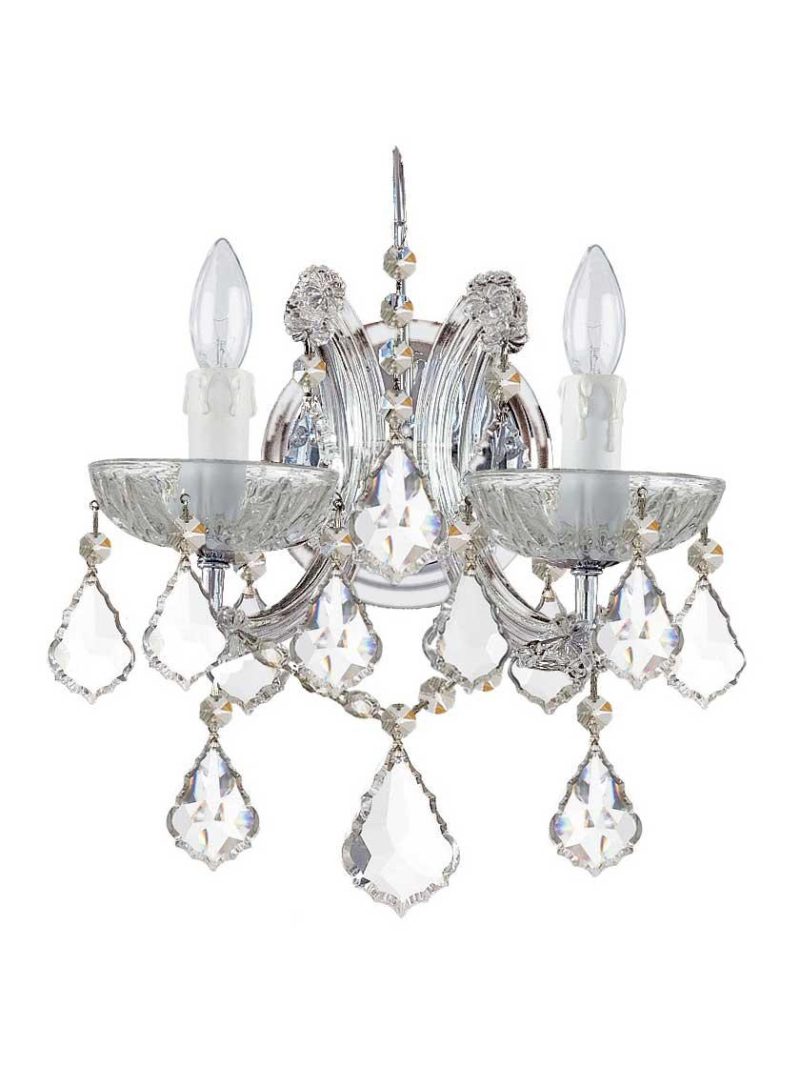 Sconces |   Maria Theresa Clear Crystal 2 Light Wall Mount Indoor Lighting Gold/Polished Chrome