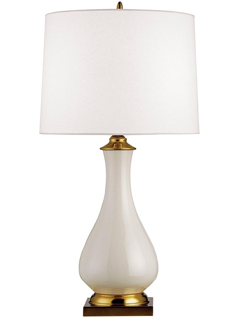 Table & Floor Lamps |   Lynton Table Lamp With Off White Linen Shade Indoor Lighting Cream Crackle Brass